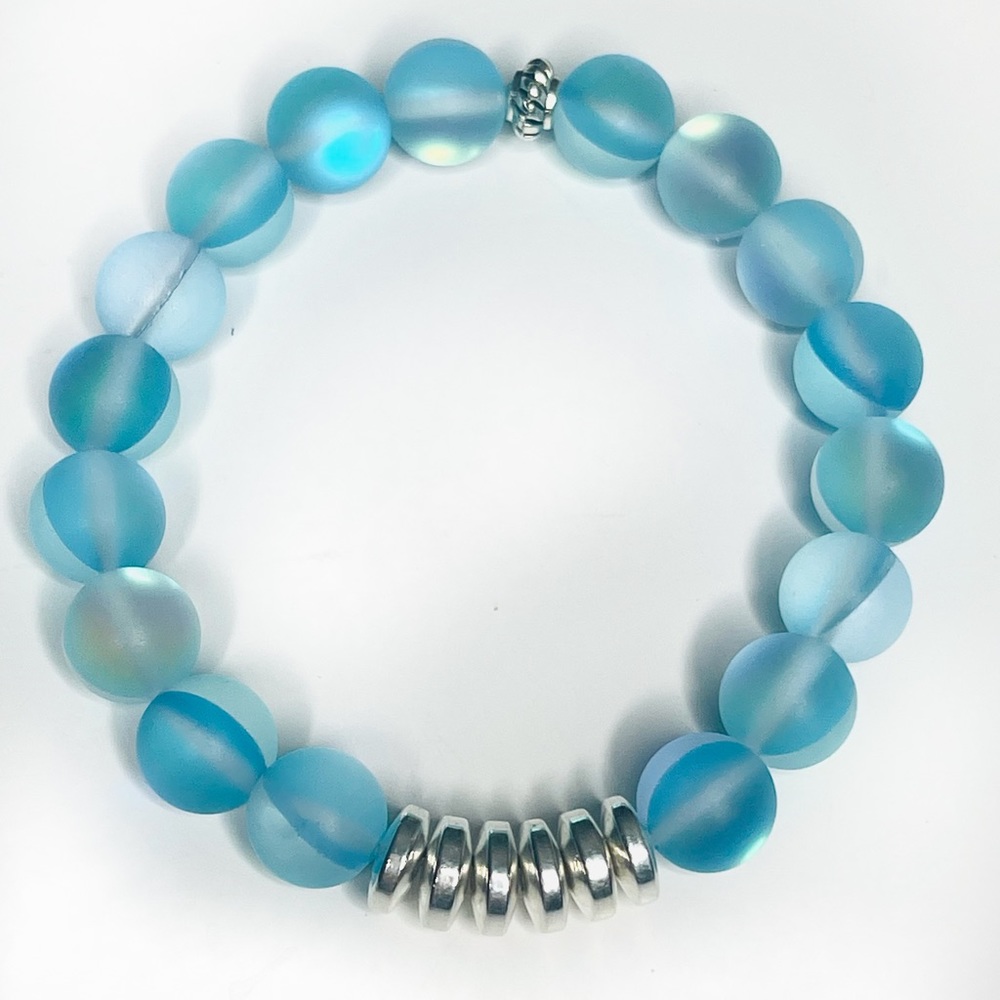 Moonstone And Hematite Beaded Stretch Bracelet Handmade